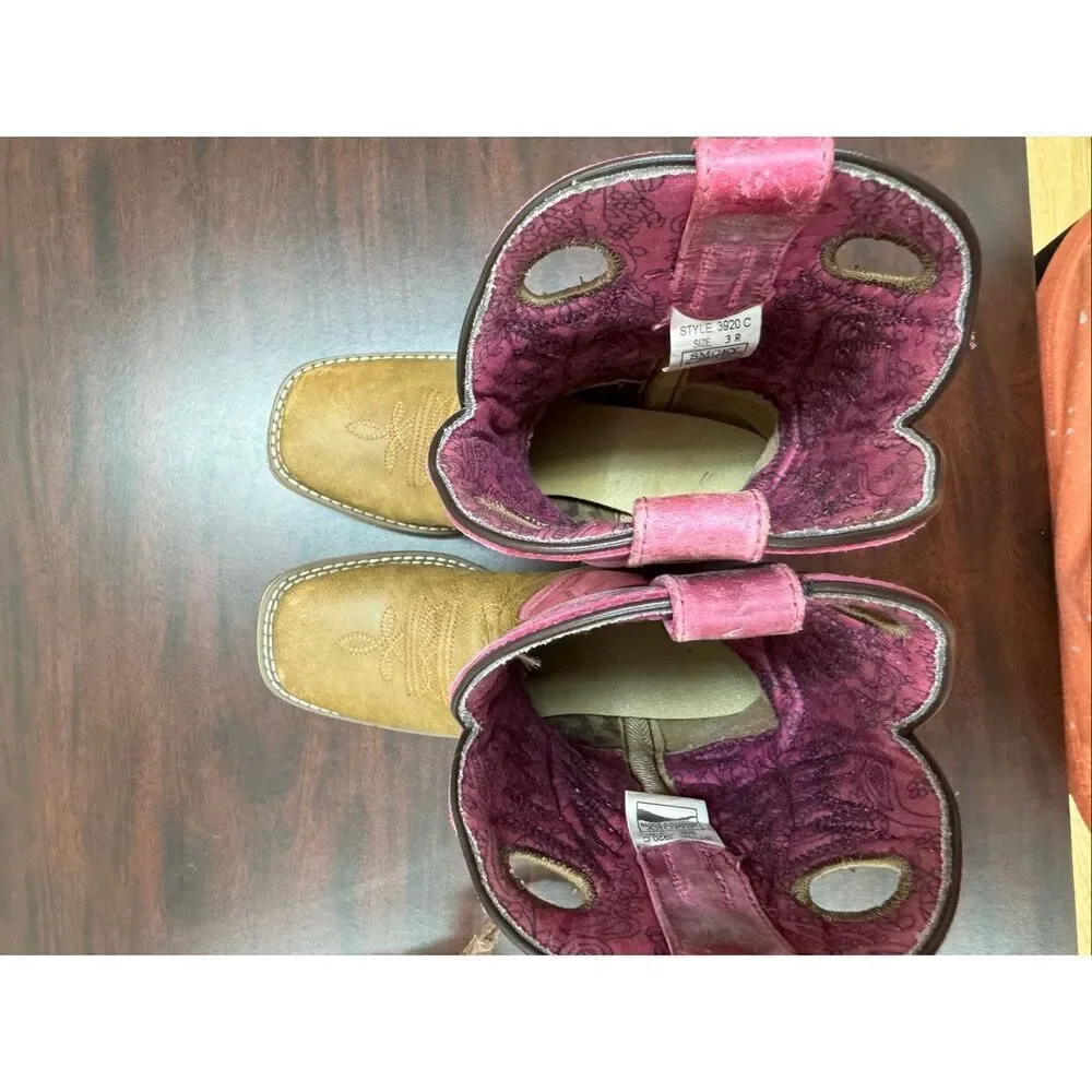 Smoky Mountain Kids Pink and Brown Leather Cowgirl Boots Size 3 Childs
